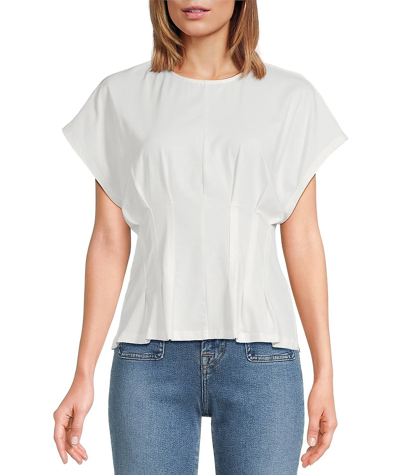 A.Ren Sarlat Round Neck Short Sleeve Jersey Knit Flare Top