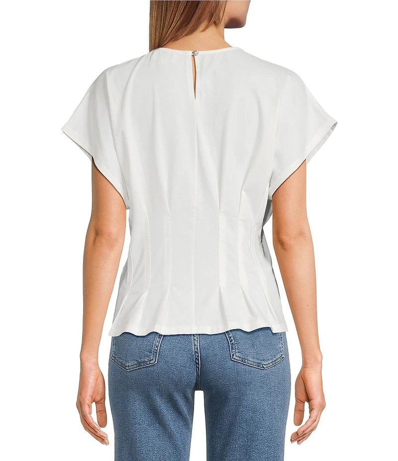 A.Ren Sarlat Round Neck Short Sleeve Jersey Knit Flare Top