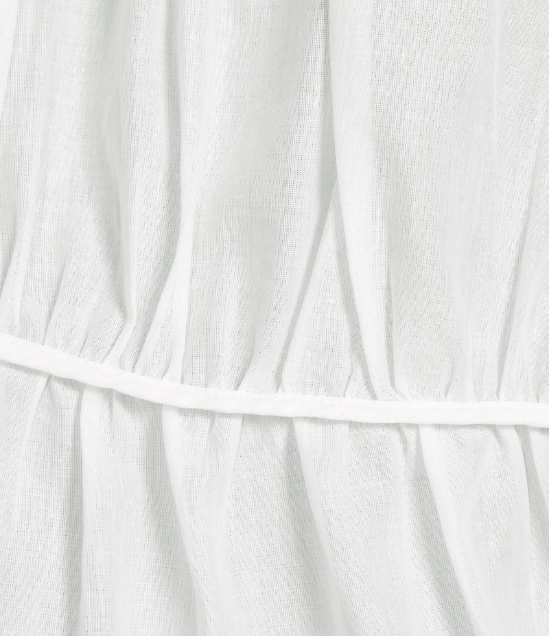 A.Ren Tropez Linen Blend Shirred Crew Neck Long Balloon Sleeve Top