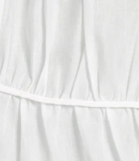 A.Ren Tropez Linen Blend Shirred Crew Neck Long Balloon Sleeve Top