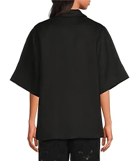 A.Ren Winslet Collared V-Neck Short Sleeve Button Front Linen Shirt