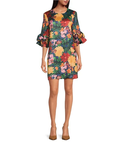Abbey Glass Bronwyn Floral Print Crew Neck Shift Mini Dress