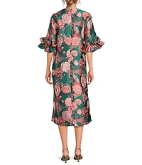 Abbey Glass Bronwyn Jacquard Ruffle Crew Neckline 3/4 Sleeve Shift Maxi Dress