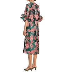 Abbey Glass Bronwyn Jacquard Ruffle Crew Neckline 3/4 Sleeve Shift Maxi Dress