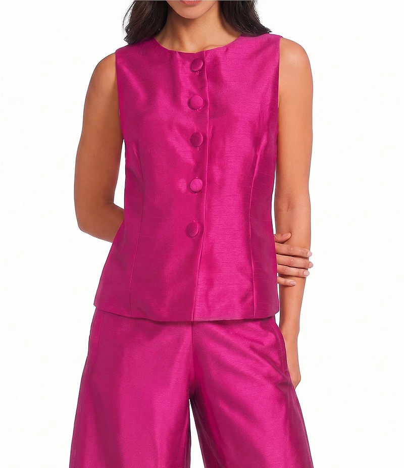 Abbey Glass Callie Round Neckline Button Front Coordinating Sleeveless Top