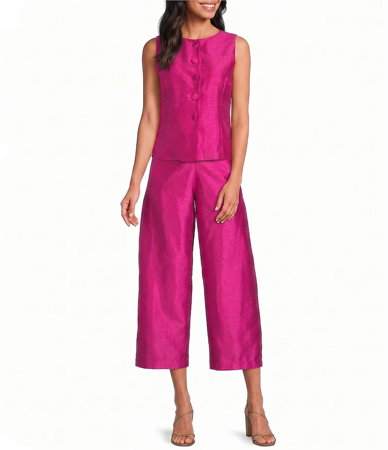 Abbey Glass Callie Round Neckline Button Front Coordinating Sleeveless Top