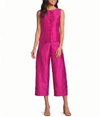 Abbey Glass Callie Round Neckline Button Front Coordinating Sleeveless Top