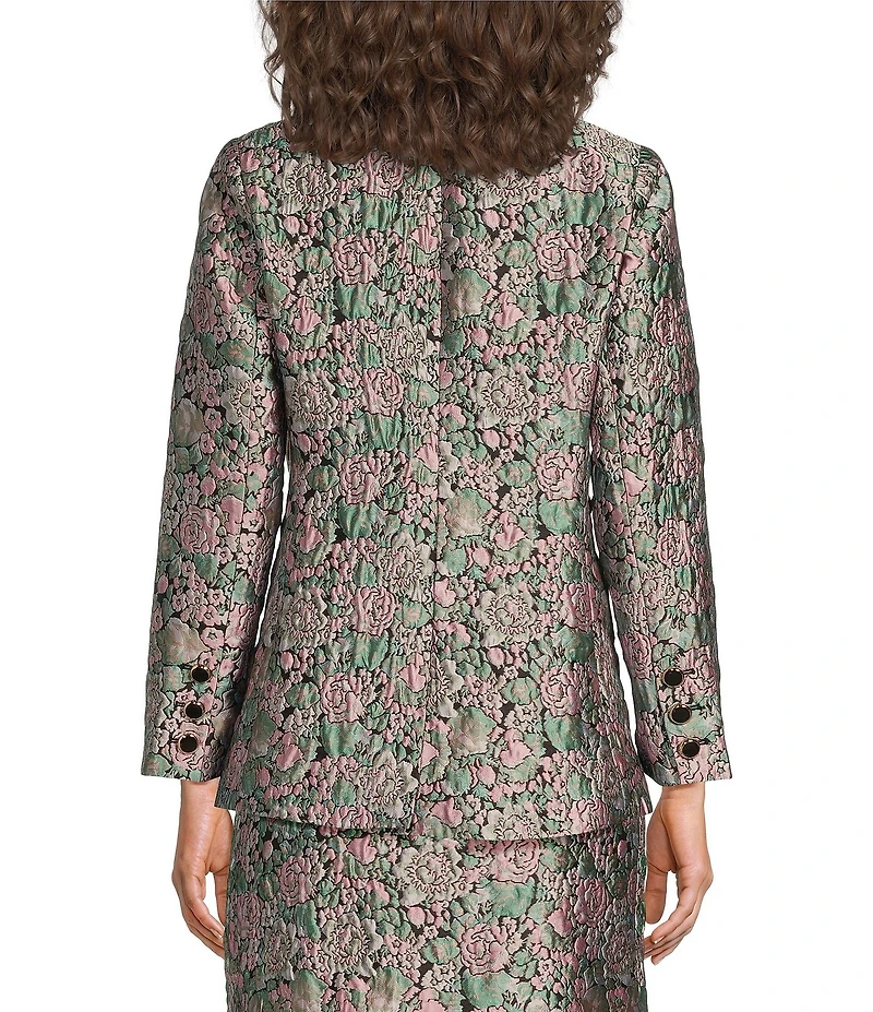Abbey Glass Calvin Floral Jacquard Notch Lapel Long Sleeve Button Front Double Breasted Coordinating Blazer