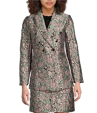 Abbey Glass Calvin Floral Jacquard Notch Lapel Long Sleeve Button Front Double Breasted Coordinating Blazer