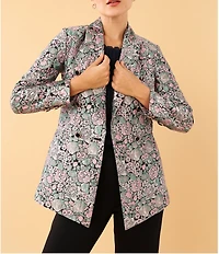 Abbey Glass Calvin Floral Jacquard Notch Lapel Long Sleeve Button Front Double Breasted Coordinating Blazer
