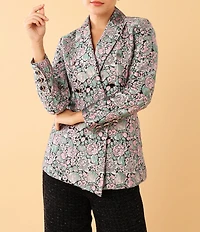 Abbey Glass Calvin Floral Jacquard Notch Lapel Long Sleeve Button Front Double Breasted Coordinating Blazer