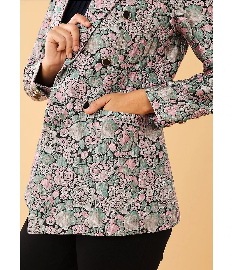 Abbey Glass Calvin Floral Jacquard Notch Lapel Long Sleeve Button Front Double Breasted Coordinating Blazer