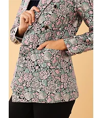 Abbey Glass Calvin Floral Jacquard Notch Lapel Long Sleeve Button Front Double Breasted Coordinating Blazer