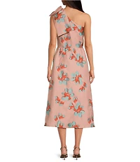Abbey Glass Caroline Asymmetrical Neck Sleeveless Bow One Shoulder Bow Organza Jacquard Pocketed A-Line Dress