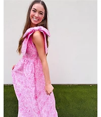 Abbey Glass Caroline Asymmetrical Neck Sleeveless Bow One Shoulder Bow Jacquard Pocketed A-Line Gown