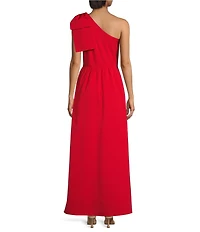 Abbey Glass Caroline Organza Asymmetrical Neck Sleeveless Bow One Shoulder Bow Pocketed A-Line Gown
