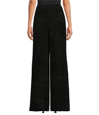Abbey Glass Carter Boucle Tweed Wide Leg Flat Front Thick High Waistband Trouser Pants