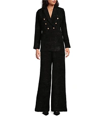 Abbey Glass Carter Boucle Tweed Wide Leg Flat Front Thick High Waistband Trouser Pants