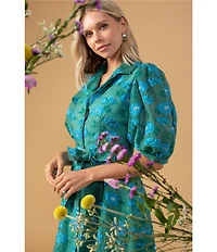 Abbey Glass Charlotte Floral Print Short Sleeve V-Neck Fit and Flare Dress
