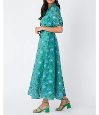 Abbey Glass Charlotte Floral Print Short Sleeve V-Neck Fit and Flare Dress