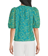 Abbey Glass Florence Eyelet 3/4 Puff Sleeve Blouse