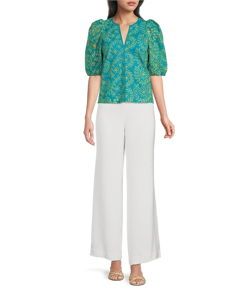 Abbey Glass Florence Eyelet 3/4 Puff Sleeve Blouse