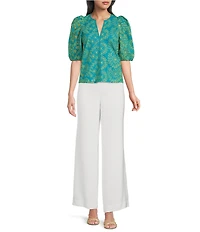 Abbey Glass Florence Eyelet 3/4 Puff Sleeve Blouse