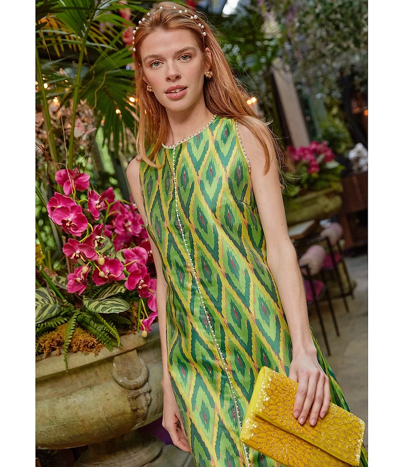 Abbey Glass Hannah Jewel Neckline Chevron Jacquard Shift Dress