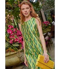 Abbey Glass Hannah Jewel Neckline Chevron Jacquard Shift Dress