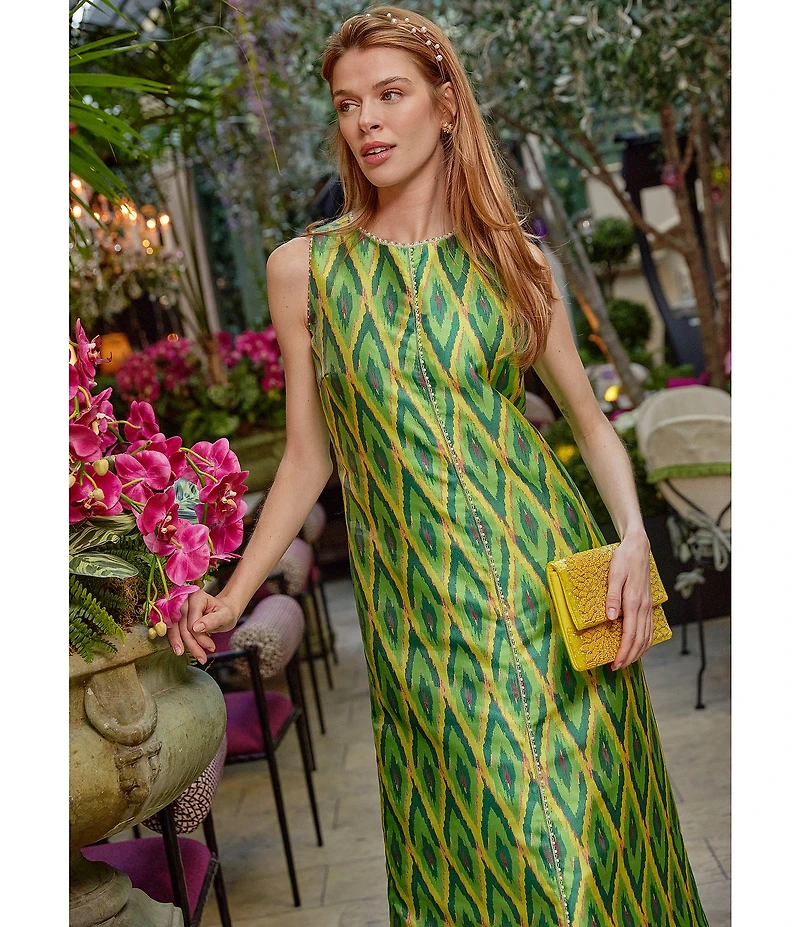 Abbey Glass Hannah Jewel Neckline Chevron Jacquard Shift Dress