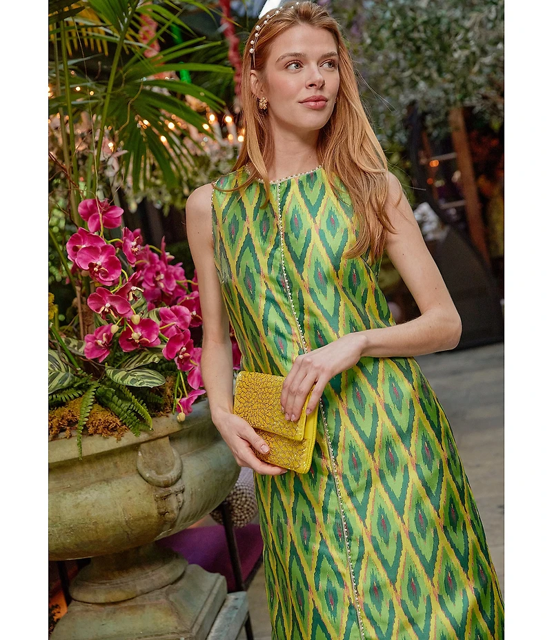 Abbey Glass Hannah Jewel Neckline Chevron Jacquard Shift Dress