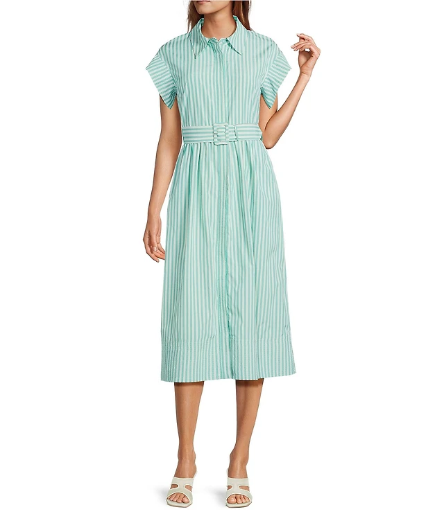 abbey glass green dress Cecilia Midi Dress Short Sleeve Green Stripe Seersucker main image 0