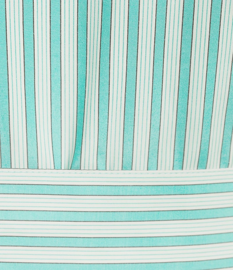 Abbey Glass Harper Stripe Print Button Down Collar Short Sleeve Poplin Midi Dress