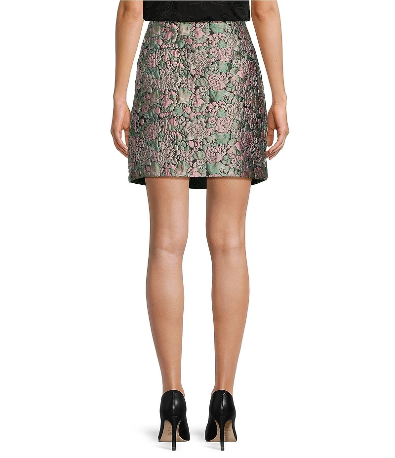 Abbey Glass Jessica Floral Jacquard High Rise Button Front Mini A-Line Coordinating Skirt