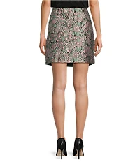 Abbey Glass Jessica Floral Jacquard High Rise Button Front Mini A-Line Coordinating Skirt
