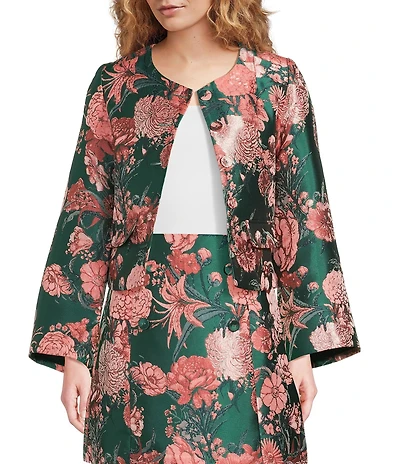 Abbey Glass Kennedy Coordinating Floral Jacquard Bell Sleeve Cropped Jacket