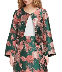 Abbey Glass Kennedy Coordinating Floral Jacquard Bell Sleeve Cropped Jacket