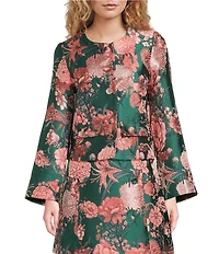 Abbey Glass Kennedy Coordinating Floral Jacquard Bell Sleeve Cropped Jacket