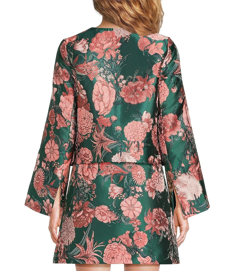 Abbey Glass Kennedy Coordinating Floral Jacquard Bell Sleeve Cropped Jacket