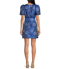Abbey Glass Marty Floral Print Jacquard Round Neck Short Sleeve Shift Mini Dress