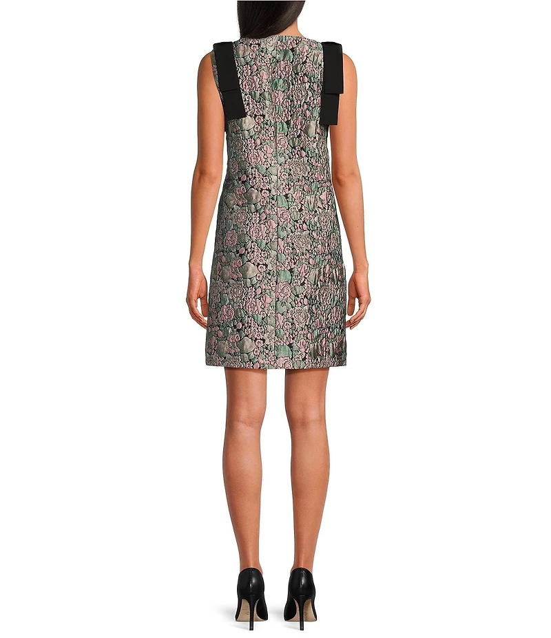 Abbey Glass Michelle Floral Jacquard Boat Neck Sleeveless Bow Shoulder Shift Dress