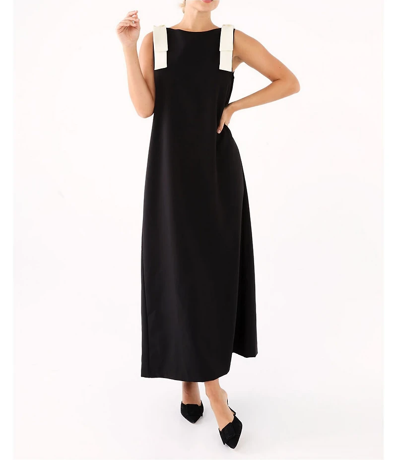 Abbey Glass Michelle High Boat Neck Sleeveless Bow Shoulder Detail Shift Dress