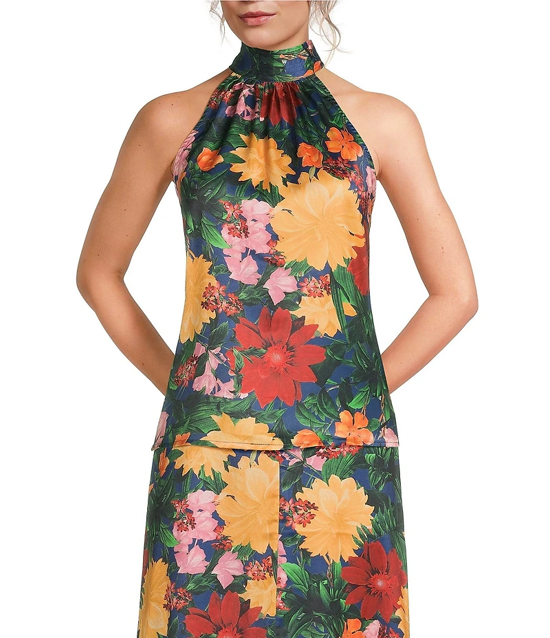 Abbey Glass Rory Coordinaiting Mock Neck Sleeveless Embroidered Halter Top