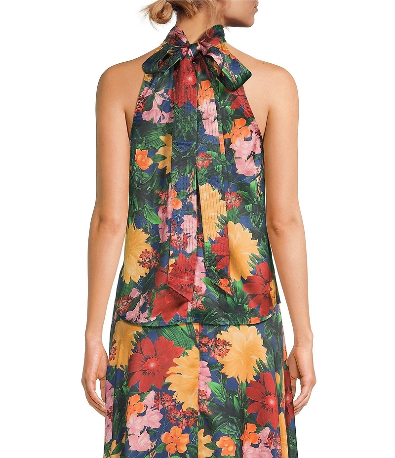 Abbey Glass Rory Coordinaiting Mock Neck Sleeveless Embroidered Halter Top