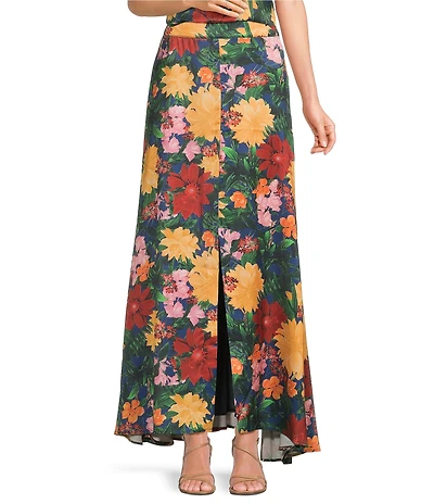 Abbey Glass Savannah Coordinating Satin Mid Rise Hi Lo Maxi Skirt
