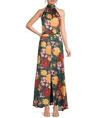 Abbey Glass Savannah Coordinating Satin Mid Rise Hi Lo Maxi Skirt