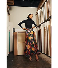 Abbey Glass Savannah Coordinating Satin Mid Rise Hi Lo Maxi Skirt