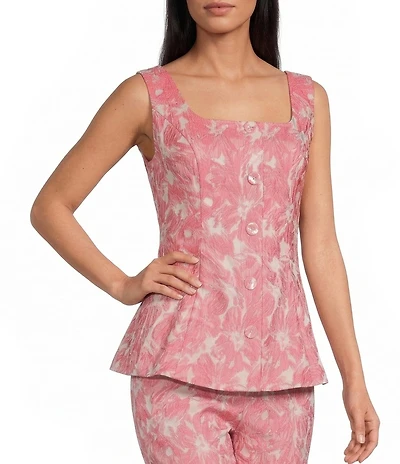 Abbey Glass Sloane Jacquard Peplum Square Neckline Sleeveless Blouse