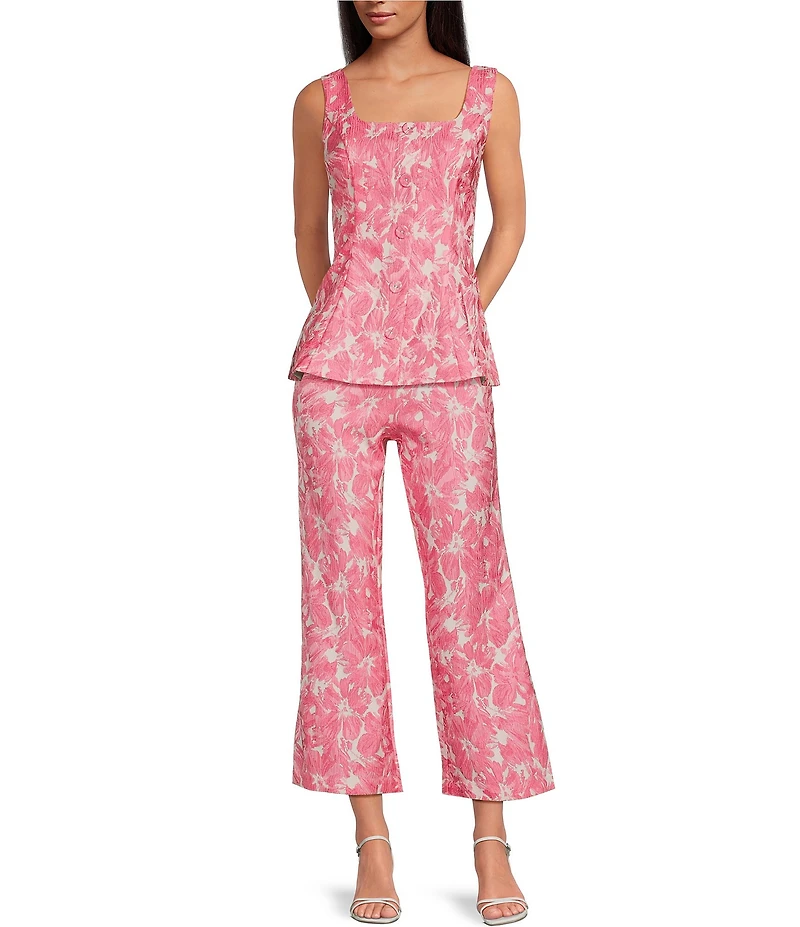 Abbey Glass Sloane Jacquard Peplum Square Neckline Sleeveless Blouse