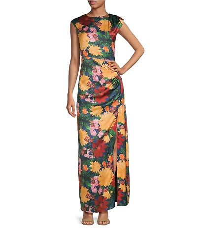 Abbey Glass Stefanie Floral Sleeveless Boat Neck Maxi Dress